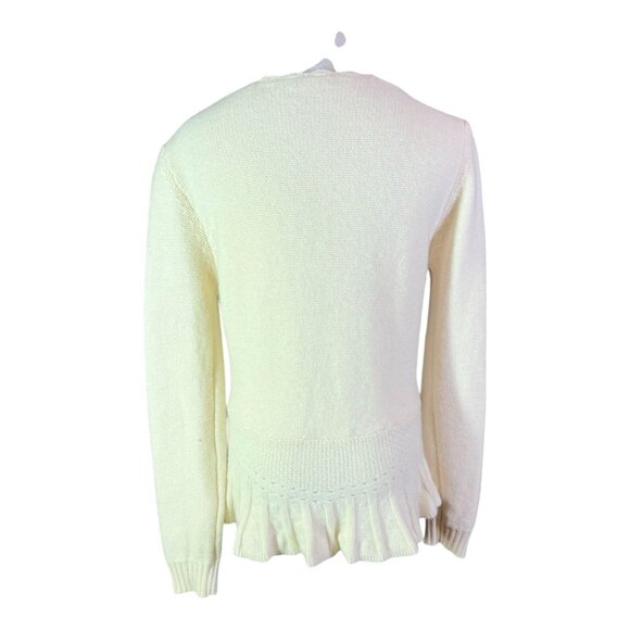 Cristelle & Co Size S? Cream Hook-Front Cardigan Sweater Wool Blend Peplum - Picture 6 of 10
